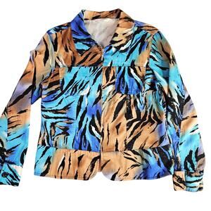 Erin London Tiger Print Zip Up Stretch Jacket Size Small